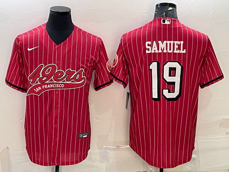Men San Francisco 49ers #19 Samuel Red stripe 2022 Nike Co branded NFL Jerseys